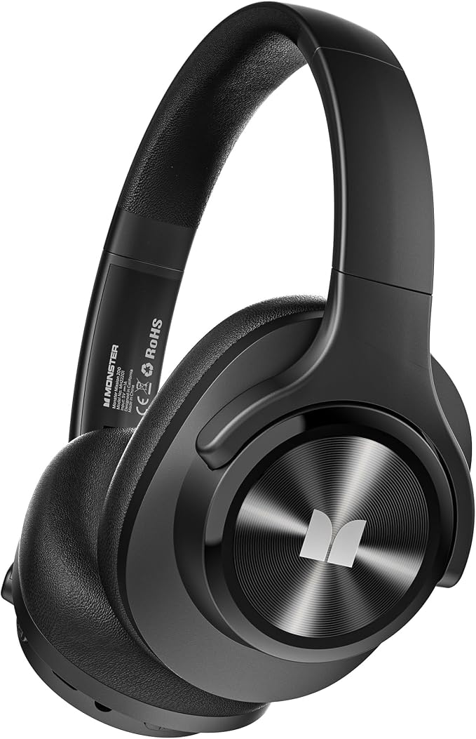 Monster Mission 200 Bluetooth Headphones, Wireless Headphones with 3 EQ Modes, Low Latency HiFi Stereo Foldable Lightweight Headset, 60H Playtime,Deep Bass for Home Office Cellphone PC Ect (Black)
