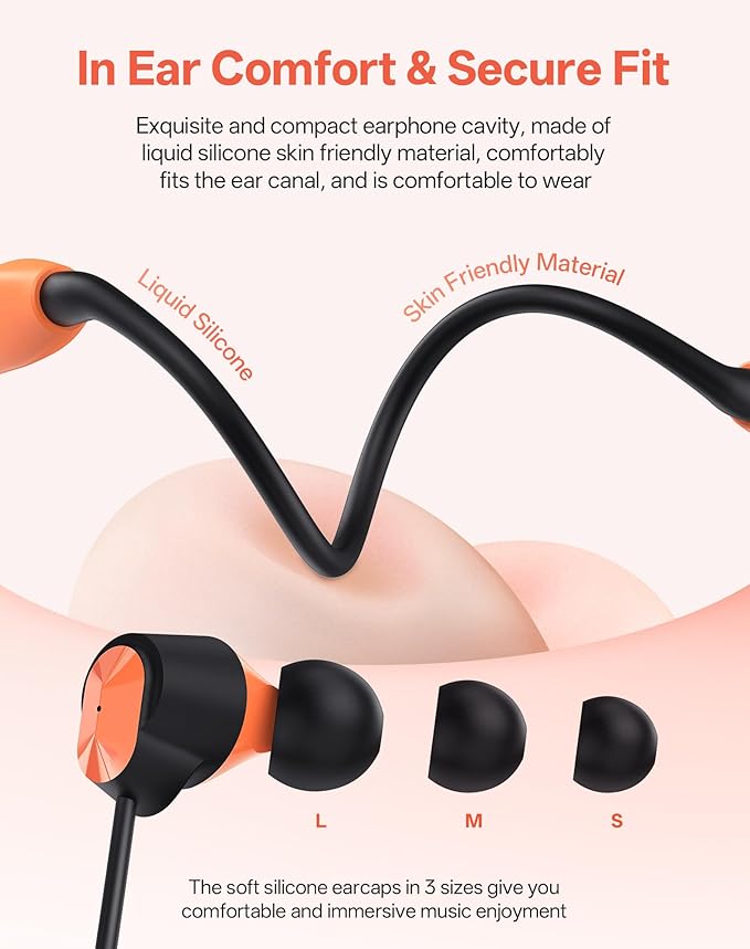 JL&MI Neckband Bluetooth Headphones, Wireless Sport Earphones with 80-Hour Battery and LED Display, Bluetooth 5.4 Magnetic Earbuds, Comfort Fit for Running, Gym, Travel (Orange)