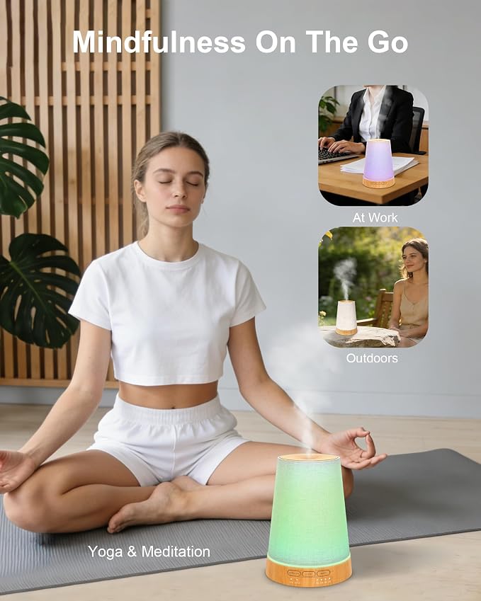 Marchred 150ml Cordless Fabric Essential Oil Diffuser with Guided Breathing Light, Portable Aroma Diffuser with Rechargeable Battery, 7-Color LED & Warm Night Light for Home, Meditation & Relaxation