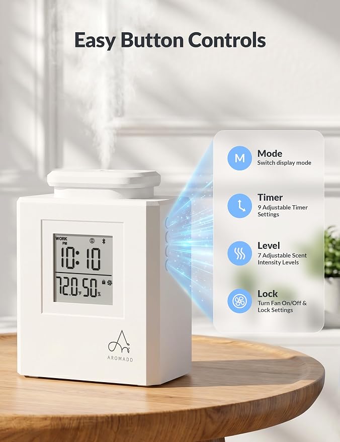 Aromadd U4 Smart HVAC Scent Diffuser for Home – 3000 Sq Ft Waterless Essential Oil Diffuser with Cold Air Tech, Whole House & Hotel Collection Scent Air Machine with Clock & Environmental Display