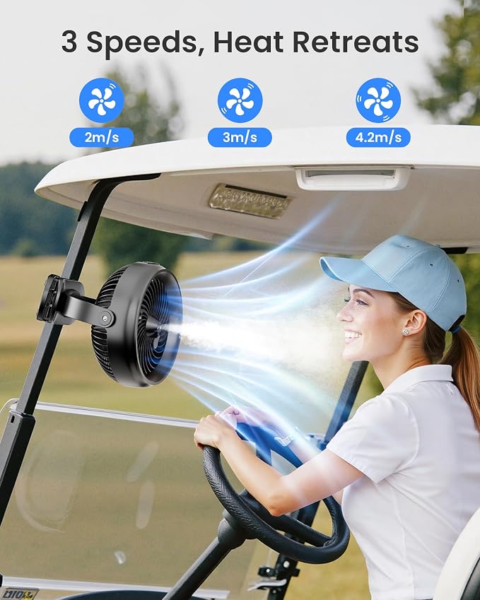 Koonie 10000mAh Battery Operated Misting Fan with Clip, Portable 8'' Mist Fan for Desk with Max. 48 Hours Runtime, 3Speeds, 2 Spray Modes, 200ML Tank for Golf Cart Home Office Travel Camping Stroller