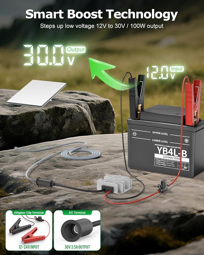Starlink Mini 12V Adapter DC Step Up Converter 12V to 30V 3.5A Smart Boost | Starlink Mini 12V Power Supply with Alligator Clips, Waterproof IP65, Ideal for Travel RV Accessories Truck Boat Car