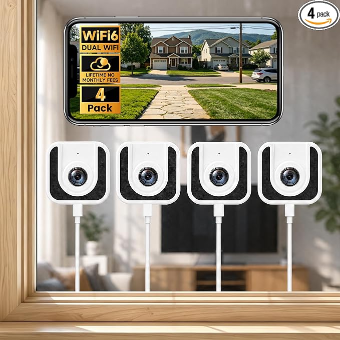 3MP Window Camera,Free Cloud Storage,2.4Ghz & 5Ghz WiFi Indoor Cameras for Home Security, Color Starlight Night Vision, Anti-Glare, AI Motion Detection, 24/7 Recording, Compatible with Alexa