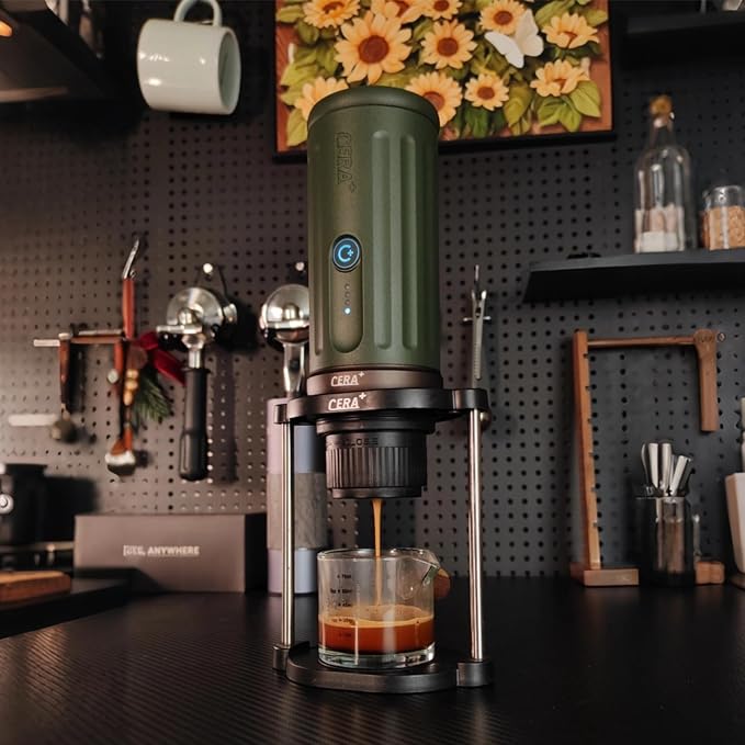 CERA+ PCM03S Portable Espresso Machine 5-8 Cups per Charge, Self-Heating 20 Bar， NS Pods & Ground Coffee, Epresso Electric Travel Coffee Maker for Outing, Working, Camping