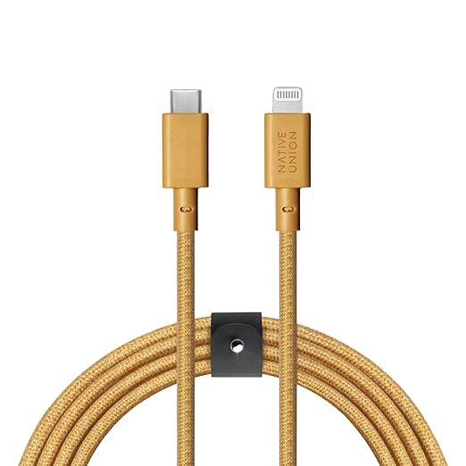 Native Union Belt USB-C to Lightning Cable - Heavy Duty 3m Reinforced Cable [MFi Certified] Compatible with iPhone 14, iPhone 13 and Earlier (Kraft)