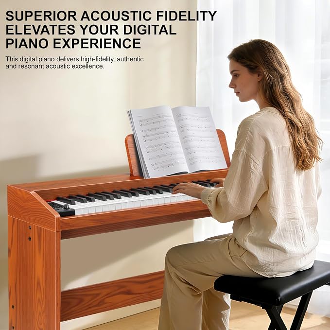 Digital Piano Keyboard 88 key,Semi-Weighted Electric Piano,Full Size Acoustic Piano for Beginners with Pedal, USB-MIDI Compatibility (Brown)