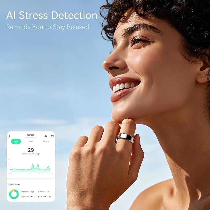 Well 1 Smart Ring for Women & Men, 10-Day Battery Life, Sleep/Stress/Heart Rate/Blood Oxygen/Fitness Health Tracker Ring, No App Subscription, iOS & Android Compatible (Light Silver, 9)
