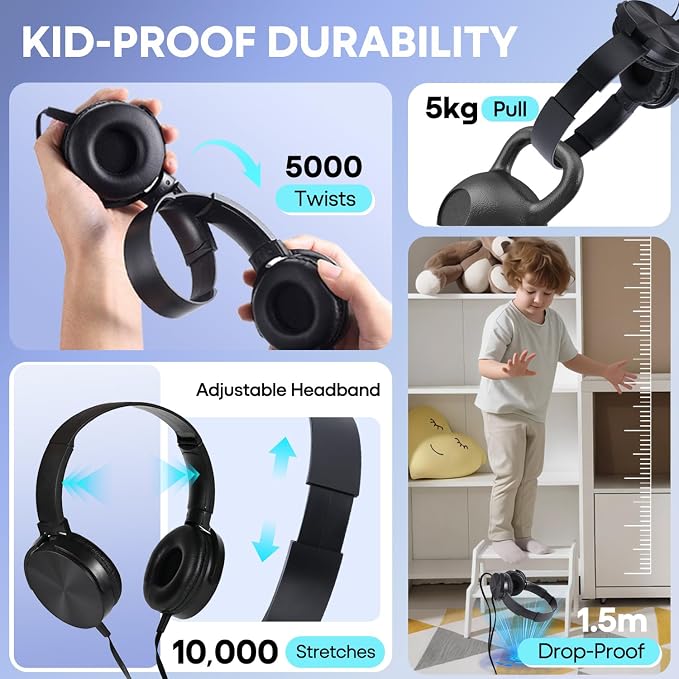 Kids Headphones 2 Pack for School Classroom Students Teens Children Toddler Boys Girls and Adult (HY450, 2 Black)