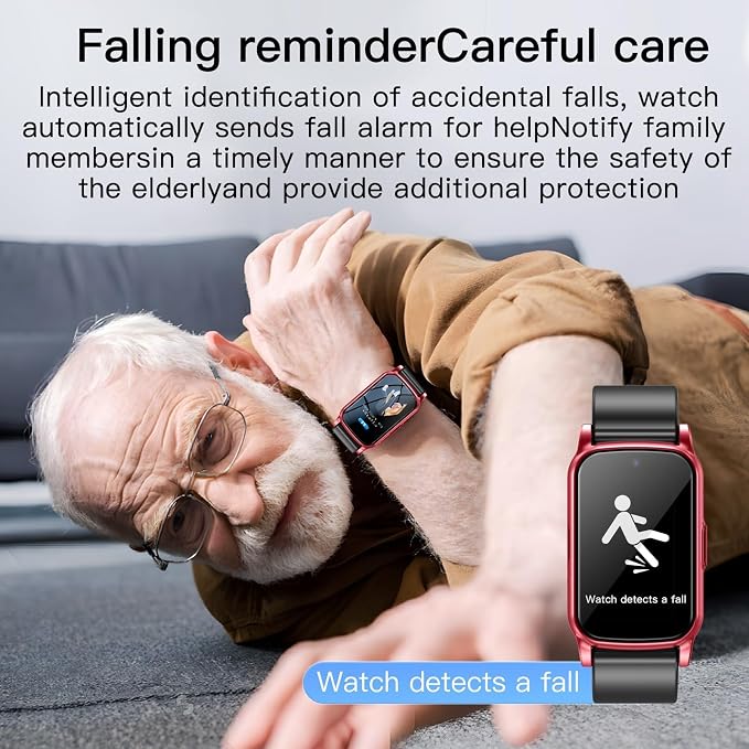 Senior GPS Smart Watch with Fall Detection - 4G LTE Elderly Smartwatch with Real-Time Location, SOS Alerts, and IP67 Waterproof - Ideal for Dementia/Alzheimer’s Safety (Matte Red)