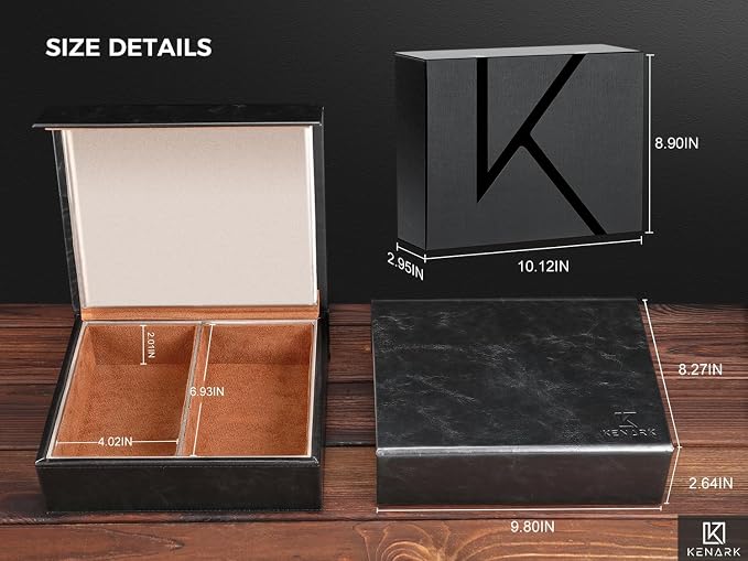 KK7 PLUS-BK Faraday Key Fob Protector Box, Black, XL | 2 Slots, RFID Signal Blocking Shielding, Anti-Theft Vintage Faraday Cage, High-Grade Protein Leather
