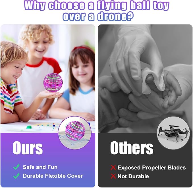 XINHOME Flying Ball Orb Toys Hover Soaring Flying Toy Globe Shape Magic Boomerang Spinner Hand Controller Mini Drone for Kids Adults Outdoor Indoor (Pink)