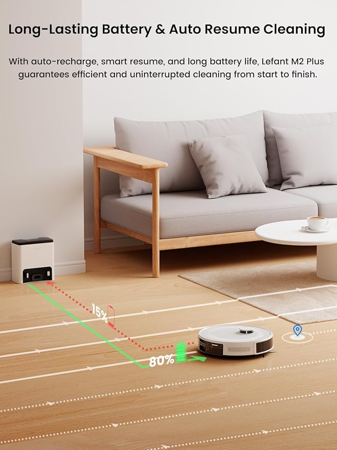 Lefant Robot Vacuum and Mop,75-Day Self-Emptying,6000Pa Powerful Suction,Customized Cleaning,Home Mapping, 140 Min Runtime, Roller Brush for Carpet,2.4G/5G WiFi/Alexa/APP/iWatch,M2 Plus