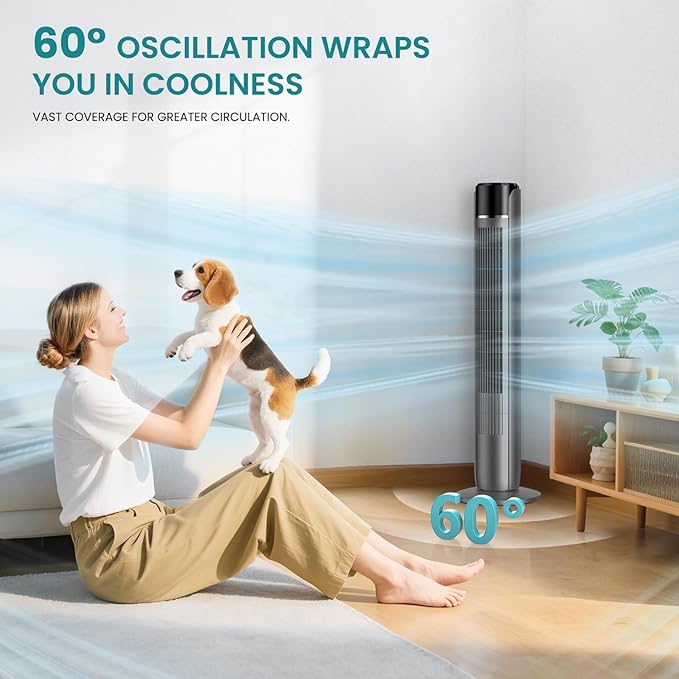 Tower Fan for Bedroom, 36 Inch Bladeless Floor Fan with Remote, 60° Oscillating Electric Standing Fan, 5 Speeds & 4 Modes, 12H Timer, 28dB Quiet, 25ft Airflow for Home, Office, Indoor Use