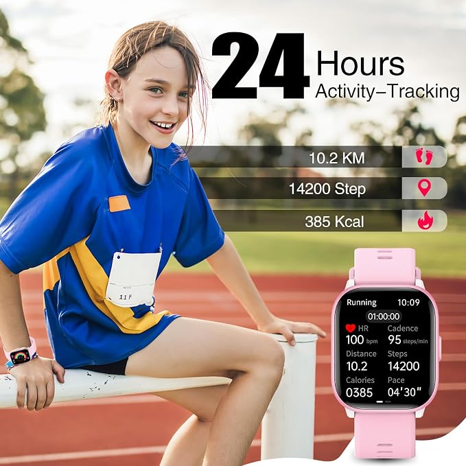 meoonley Kids Watch for Girls Boys with IP68 Waterproof, Girls Watch with 19 Sports Modes, Sleep Tracking, Pedometer, Stopwatch, Kids Activity Tracker, Birthday Gifts for Girls Age 6-15 Years Old