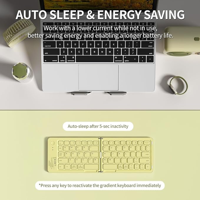 Foldable Bluetooth Keyboard with UV Printing Technology Rechargeable Keyboards,Compact Wireless Travel Keyboards for iPad, Smartphone, Tablet and Laptop - Z1 Pale Yellow