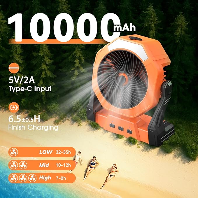 Ausic Portable Misting Fan for Outdoor Cooling, [8-35Hrs] Battery Powered Mist Fans with Water Misters & LED Lantern, 8-Inch, 250mL Tank, for Patios, Home, Outside, Camping, Outdoor&Indoor Use