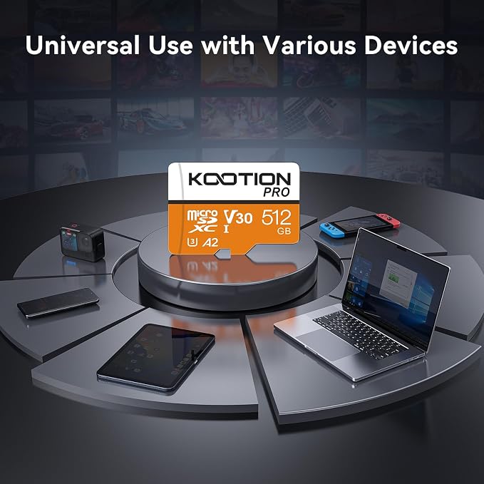 KOOTION 512GB Micro SD Card Up to 170MB/s, microSDXC UHS-I Memory Card, C10, U3, A2, V30, Full HD, 4K UHD, TF Card for Drones/Gaming Console