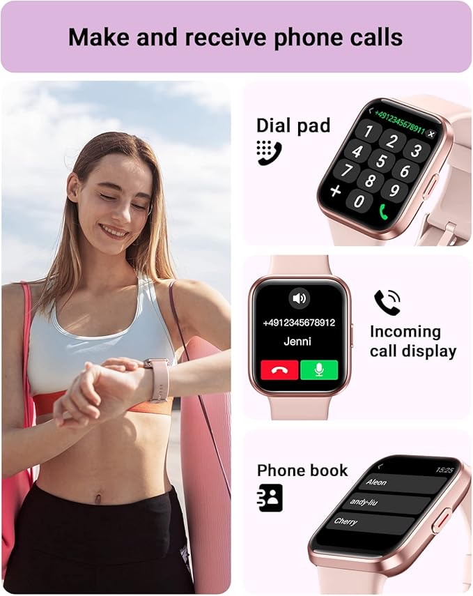Tensky Smart Watch for Women Android & iPhone, Alexa Built-in, 1.8" Touch Screen Fitness Tracker with Answer/Make Calls, 3ATM Waterproof Heart Rate/Sleep/SpO2 Monitor, Pedometer, 100+ Sport Modes