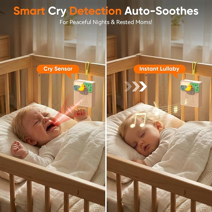 Sound Machine for Baby Soother,AI Cry Detection & Auto-Soothing,Parent-Voice Comfort,13 Soothing White Noise Machine,Record,Timer and Night Light, Ideal for Newborns,Sleeping Soother, Meditation