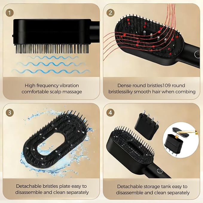 Laser Hair Growth Comb - FDA Cleared 650nm LLLT Red Light Therapy for Thinning Hair Regrowth, Vibrating Scalp Massager Promotes Fuller, Thicker Hair Rechargeable for Men & Women - Black