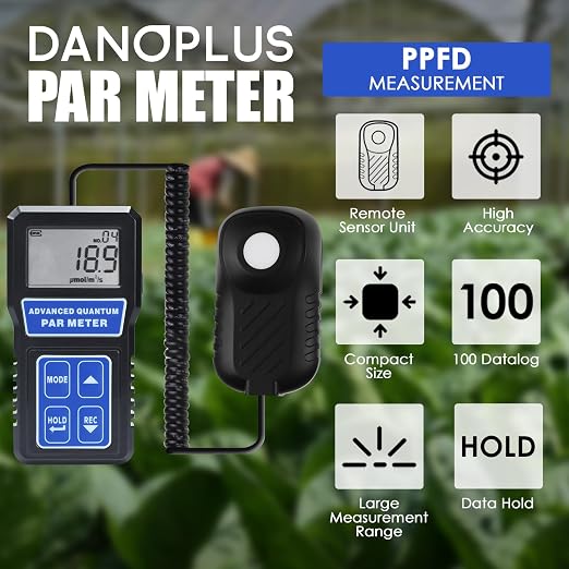 Par Meter High Precision PPFD Meter, Par Meter for led Grow Lights 400-700nm Wavelengths Par Light Meter with Data Logging, Calibration Function, PPFD Meter for LED Grow Light, Greenhouse, Plants