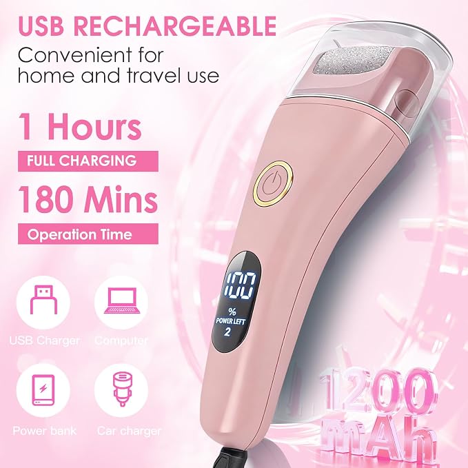 Electric Foot File Callus Remover for Feet - 3pcs Larger Grinding Head&3Speed, Pedicure Kit Foot Scrubber Deadskin Callus Remover, Foot Care Kit Pedicure Tools for Dead Skin Callus Hardskin Dry Cracks