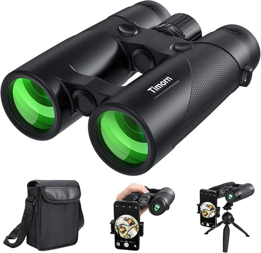 10x42 HD Binoculars for Adults High Powered: Timorn Powerful Binoculars for Bird Watching with Phone Adapter Tripod, Waterproof Fogproof Lightweight Binocular for Birding, Hiking,Travel, Sports