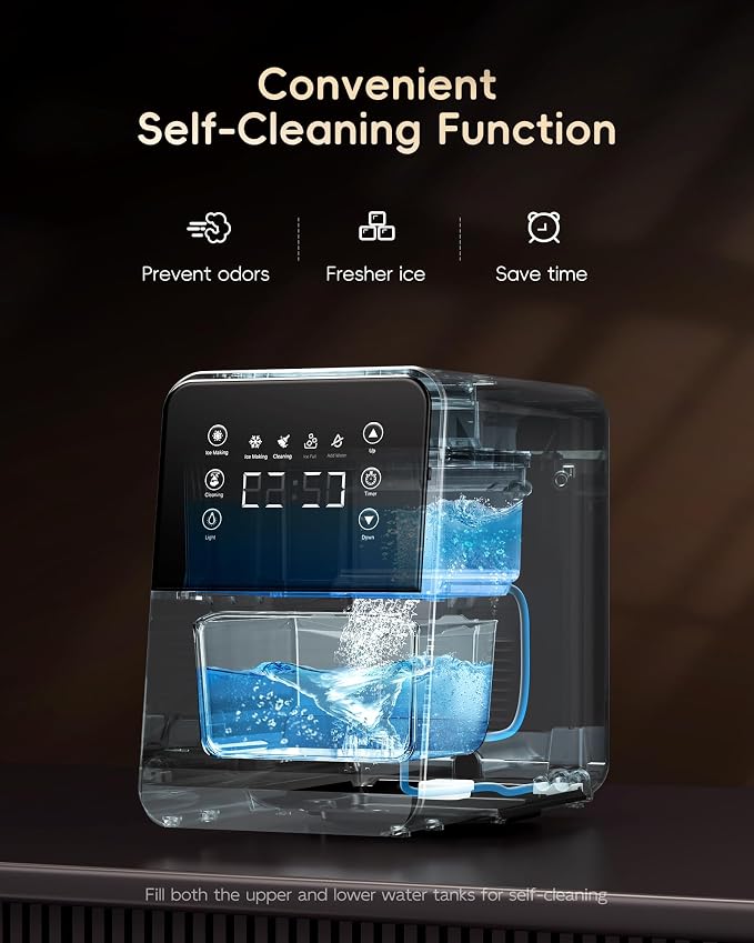 ecozy Nugget Ice Maker Countertop, 40Lbs/24H Chewable Pebble Ice, One-Touch Timer Control, Self-Cleaning Sonic Ice Machine with TDS Water Tester, Pull-Out Ice Basket, Compact for Home Kitchen Office