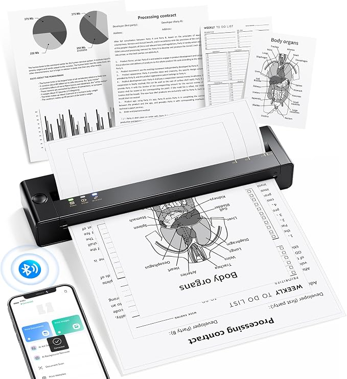 TATTMUSE Portable Printers Wireless for Travel, Inkless Thermal Printer Compatible with iOS/Android/PC, Bluetooth Small Mobile Printer Support 8.5" X 11" US Letter Thermal Paper