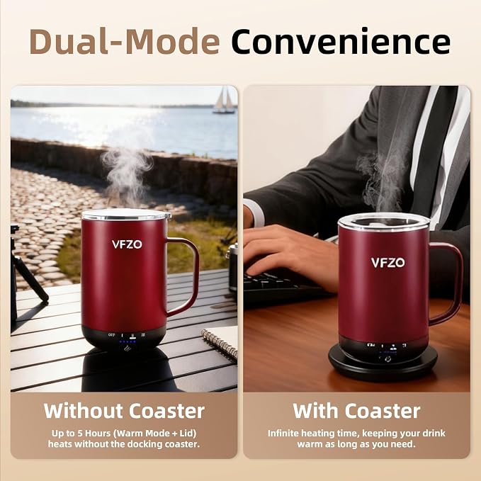 Self Heating Coffee Mug,High-Capacity- 18 oz, 180 Min Battery Life, Smart Heated Coffee Mug，Smart Mug, Simple Temperature Control Operation, Gifts for Family Members (Burgundy)