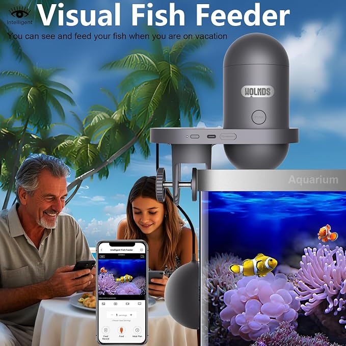 WiFi Automatic Fish Feeder with 2.5K Camera, 2.4/5G Smart App Remote Contro & Vacation Timer, 0.2g Precision Aquatic Pet Feeder, 230ML Moisture-Proof Fish Food Dispenser for 10+ Gallon Tank