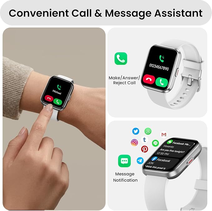 Smart Watches for Men Women with Alexa/AI Voice & Call, Mens Smart Watch with Heart Rate,SpO2,Sleep, Pressure Monitor & Reminders, 1.85’’ HD 100+ Sports Fitness Watch for Activities Track-White