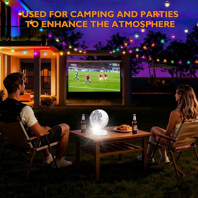 Rechargeable Camping Fan with Light - Solar Powered, USB/Battery Operated, 10400mAh, 4-Speed Adjustable, LED Lantern, Suitable for home and outdoor use.