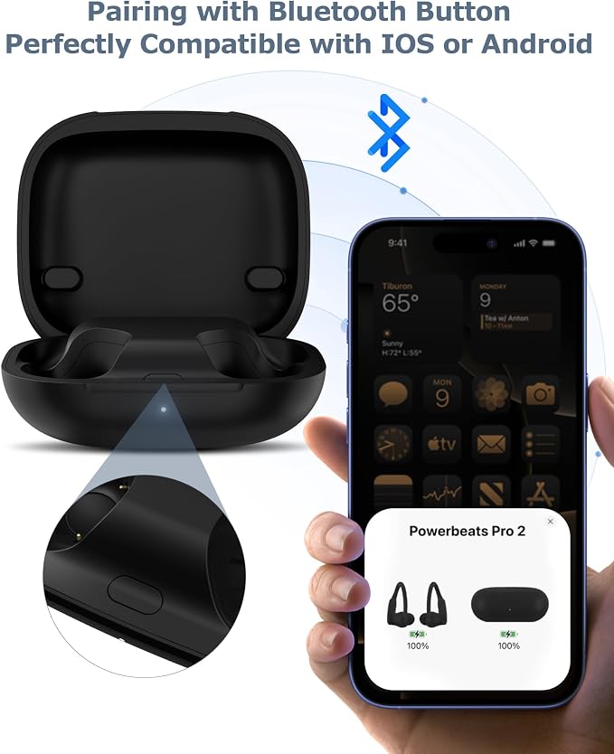 Charging Case Replacement for Powerbeats Pro 2: 600mAh Wireless Charging Case with Bluetooth Pairing & USB-C Cable