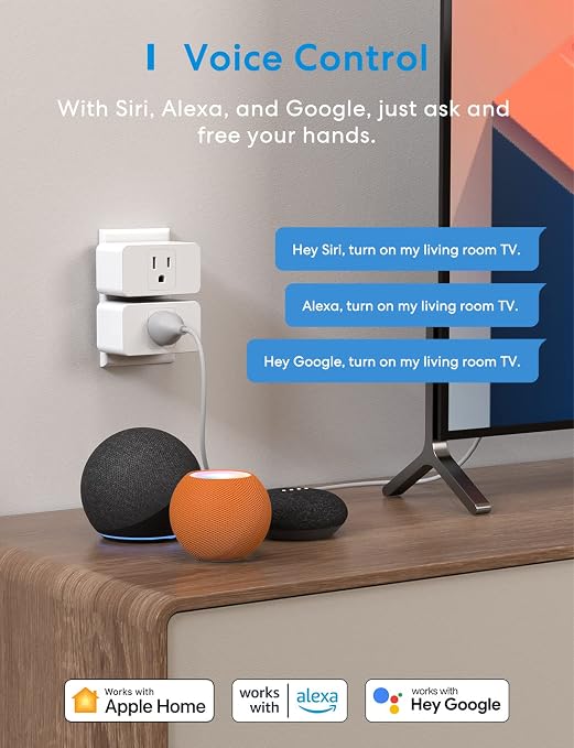 Meross Smart Plug Mini, 15A & Reliable Wi-Fi, Support Apple HomeKit, Siri, Alexa, Echo, Google Assistant, Nest Hub and SmartThings, App Control, Timer, No Hub Needed