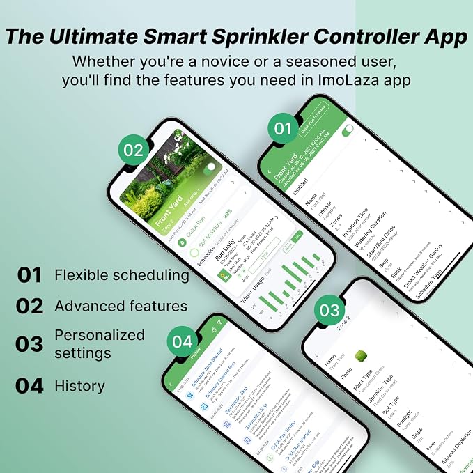 ImoLaza Indoor Smart Sprinkler Controller, ET Automatic Watering Irrigation Controller,2.4GHz WiFi, Ultra Water Saving via Rain/Wind/Freeze/Saturation Skip, App Remote Control & Fault Alerts (4-Zone)