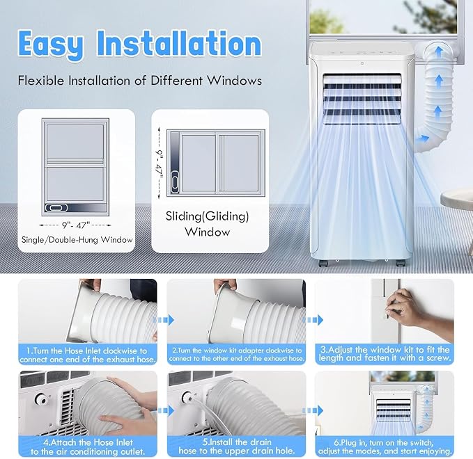 12,000 BTU Portable Air Conditioner With Heat, Wifi 3-in-1 AC Unit with Dehumidifier & Fan, Quiet Operation for Bedroom, Cools up to 550 sq.ft, 24-Hour Timer, Remote & Window Installation Kit