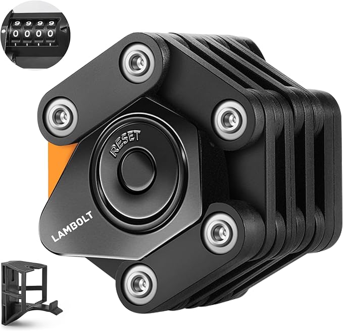 Lambolt Electric Scooter Lock - Heavy Duty Anti-Theft Folding Combination Bike Lock for Ebike | Compact Alloy Steel Security Chain Lock with Mounting Bracket