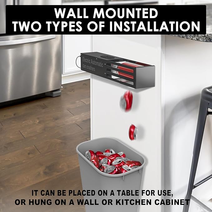 YOTAN Electric Can Crusher, Aluminum Can Crusher for Recycling 8oz&12oz&16oz, Wall Mounted, Heavy Duty Can Trash Compactor for Aluminum Seltzer, Soda, Beer Cans and Bottles