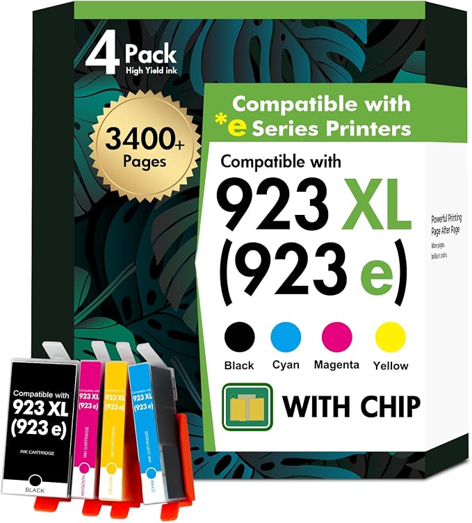 923 923XL 8130e 8120e Ink Cartridges Combo Pack with Chip: Replacement for HP Printers Ink 923e 923 923XL for HP 923 OfficeJet Pro 8130e 8135e 8138e 8139e 9130 8125e 8122e 8120 8124e Printer (4 Pack)