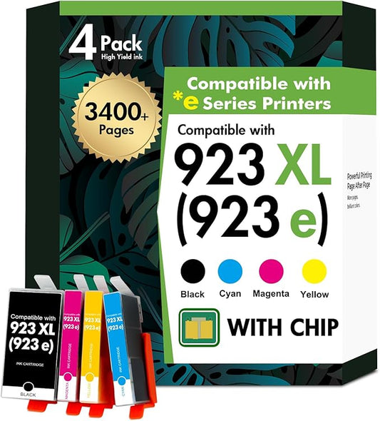 923 923XL 8130e 8120e Ink Cartridges Combo Pack with Chip: Replacement for HP Printers Ink 923e 923 923XL for HP923 OfficeJet Pro 8130e 8135e 8138e 8139e 9130 8125e 8122e 8120 8124e Printer (4 Pack)