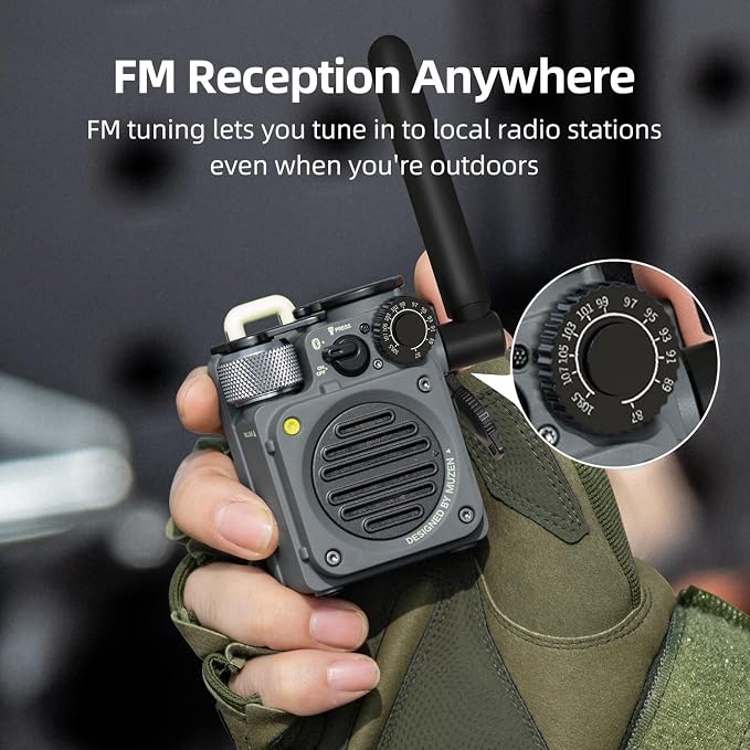 Muzen Upgraded Wild Mini 3.0 Outdoor Portable Wireless Bluetooth Speaker with FM Radio, Phone Charger/15H Playtime/IPX5 Waterproof/3 Mode Flashlight, Rugged Gear for Man Camping/Hiking/Travel(Gray)