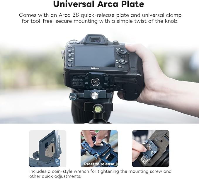 Camera Foldable L Bracket for DSLR, Arca-Swiss Quick Release Vertical Camera Mount, Lightweight CNC Aluminum Tripod Quick Release Plate Compatible with Sony Canon Nikon Fuji 11LB Load