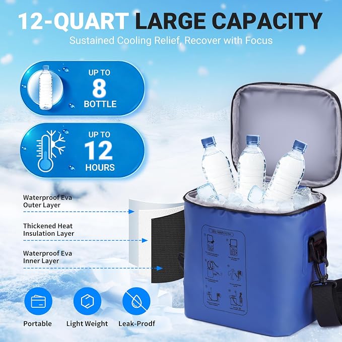Cold Therapy Machine, Programmable Timer Ice Machine for Knee After Surgery, Portable Knee Ice Machine with Quiet Pump, Continuous Cold Flow, 12H Cooling, Knee Replacement, Swelling Reduction