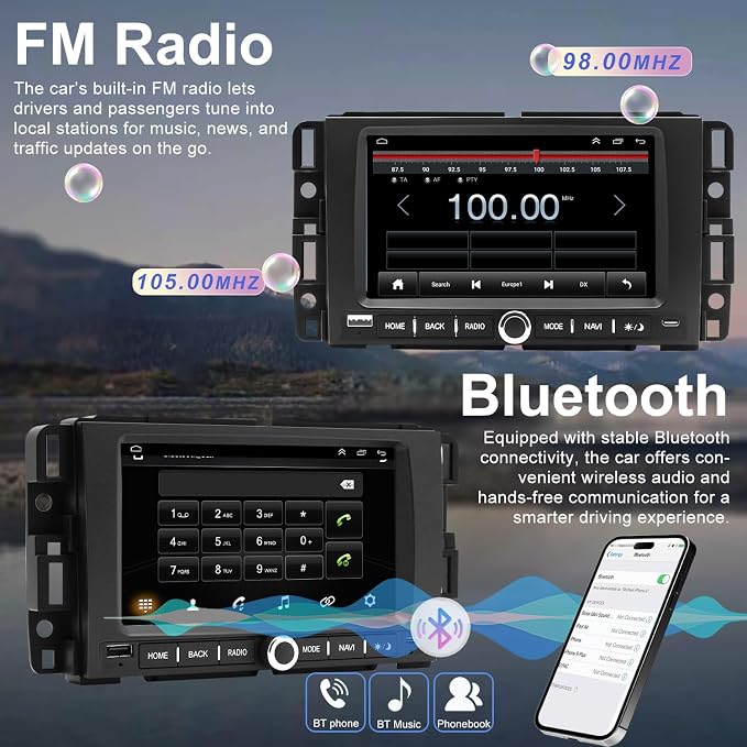 Car Radio for Chevy Express Van 2013-2025, Impala 2006-2013, Traverse 2009-2012, Monte Carlo 2006-2007, for GMC Savana 2008-2025, 7 Inch Touch Screen Stereo Carplay Android Auto GPS FM BT WiFi Camera