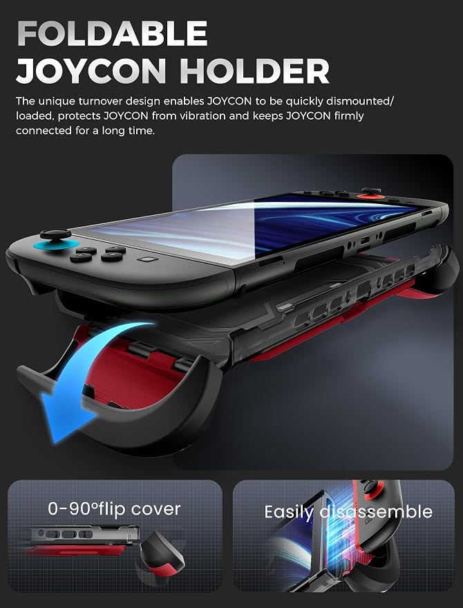 Mumba Dockable for Nintendo Switch 2 Case with Flip Stand, [Titan] Ergonomic Switch 2 Grip Protective Cover Holds 5 Game Cards & 2 TF Cards TPU Accessories and Quick-Release Joy-Con Design (Ruddy)