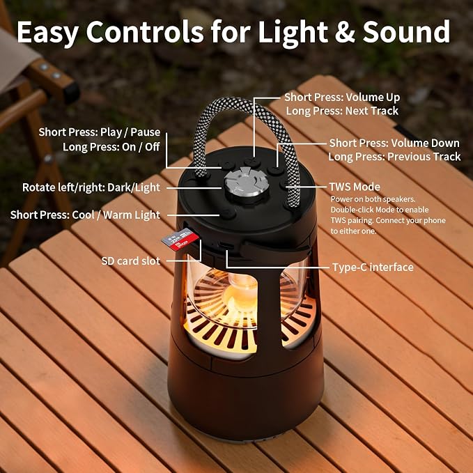 Revonext Camping Lantern Bluetooth Speaker, Outdoor Waterproof Wireless Speaker with Dual-Color Ambient Light, Bluetooth 5.3 Portable Speaker with TWS Stereo for Camping Hiking Patio Backyard