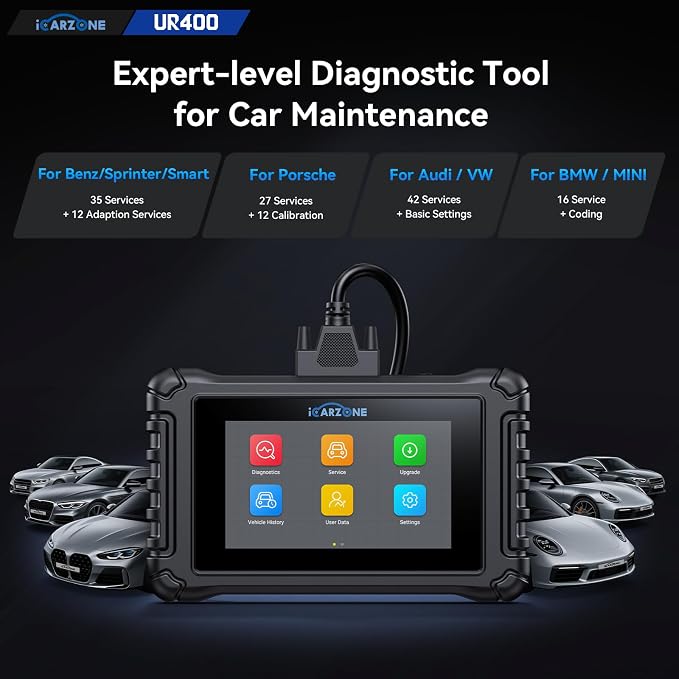 UR400 Bidirectional Diagnostic Tool for Porsche/Benz/BMW/Audi/VW, All System, 49 Reset +39 Services, 500+ Sub-Functions for Accurate Car Miantenance, 4000+Active Test Items，AutoVIN