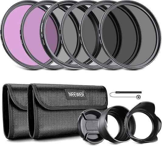 NEEWER 77mm ND Lens Filter Kit: UV, CPL, FLD, ND2, ND4, ND8, Lens Hood and Lens Cap Compatible with Canon Nikon Sony Panasonic DSLR Cameras with 77mm Lens