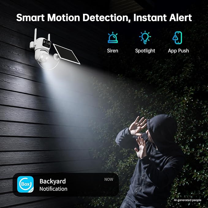 ELYSOO Dual Lens 4G LTE Cellular Security Camera, 2K HD Video, No WiFi Needed, 360° View Camera with Night Vision, Easy to Install, PIR Alarm, Built-in SIM Card(Supports Verizon/AT&T/T-Mobile) - White